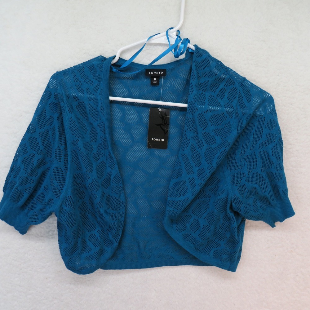 Torrid Teal Cocoon Shrug Open Knit Crochet Bolero Cardigan Size Large NEW